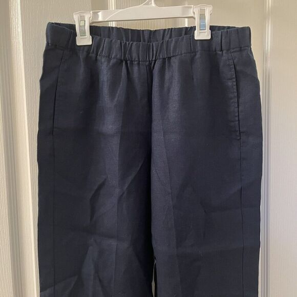 J. Jill Love Linen Cropped Pants Pockets Elastic Waist Navy Blue Womens XS NWT - Picture 5 of 10
